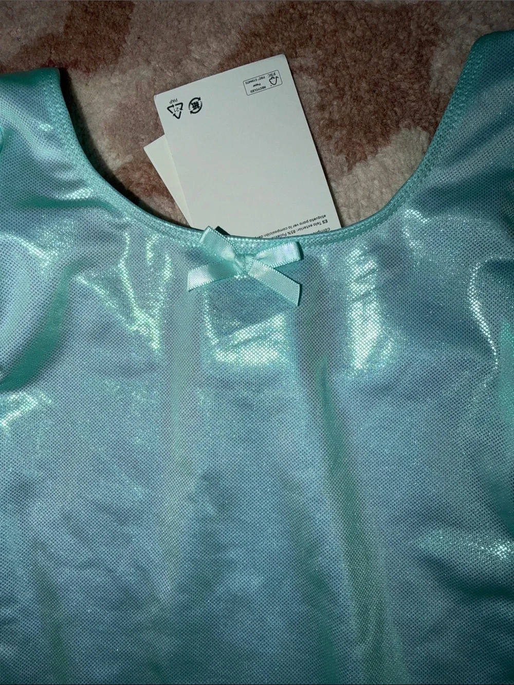 NEW H&M Shimmery Aqua One-Piece Leotard with Bow